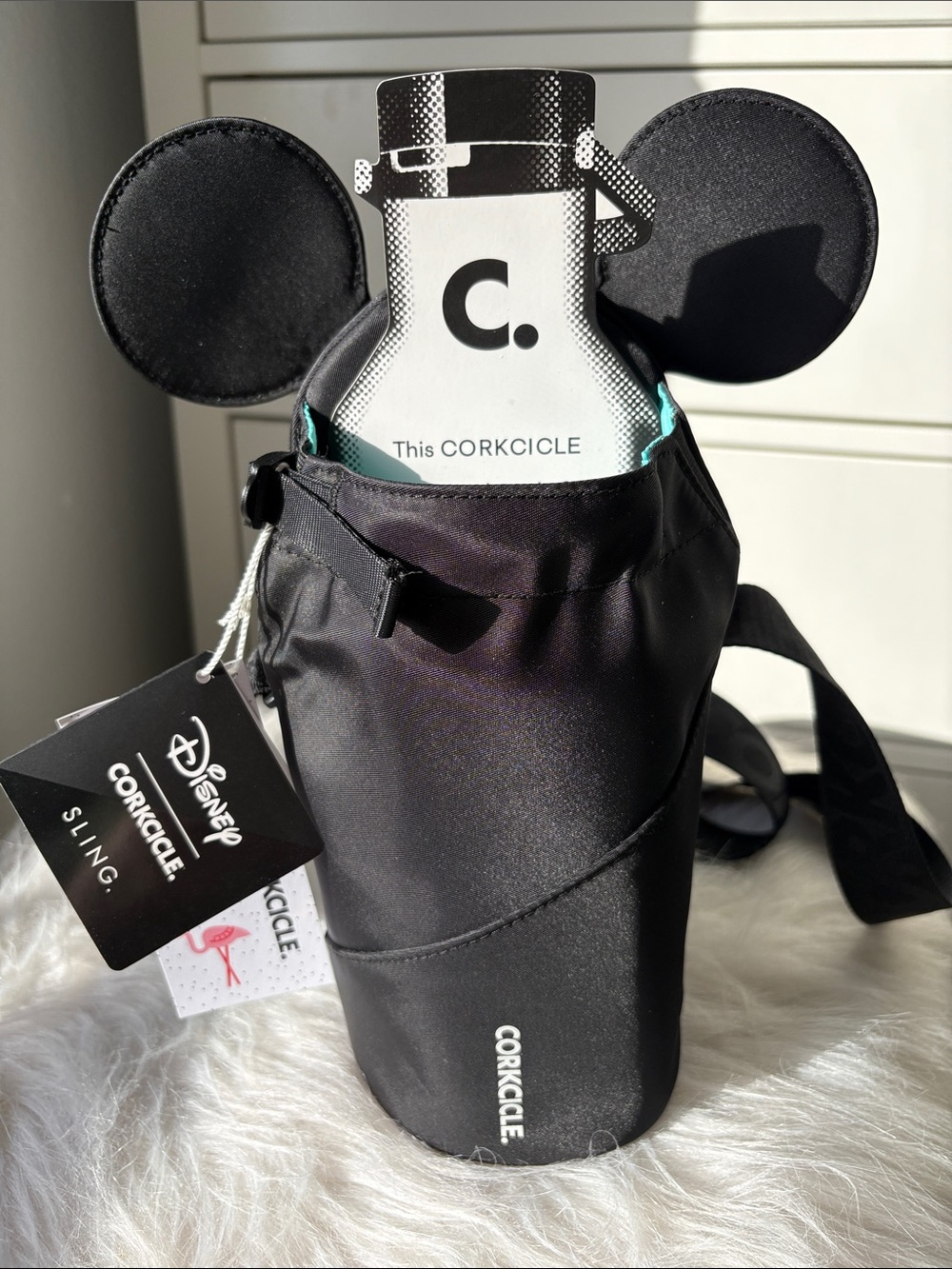 Corkcicle Disney - Black crossbody with water bottle holder Mickey Ear Accents